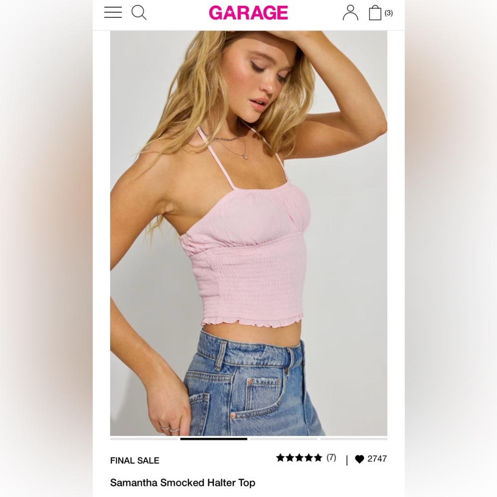 Garage Light Pink Smocked Crop Top